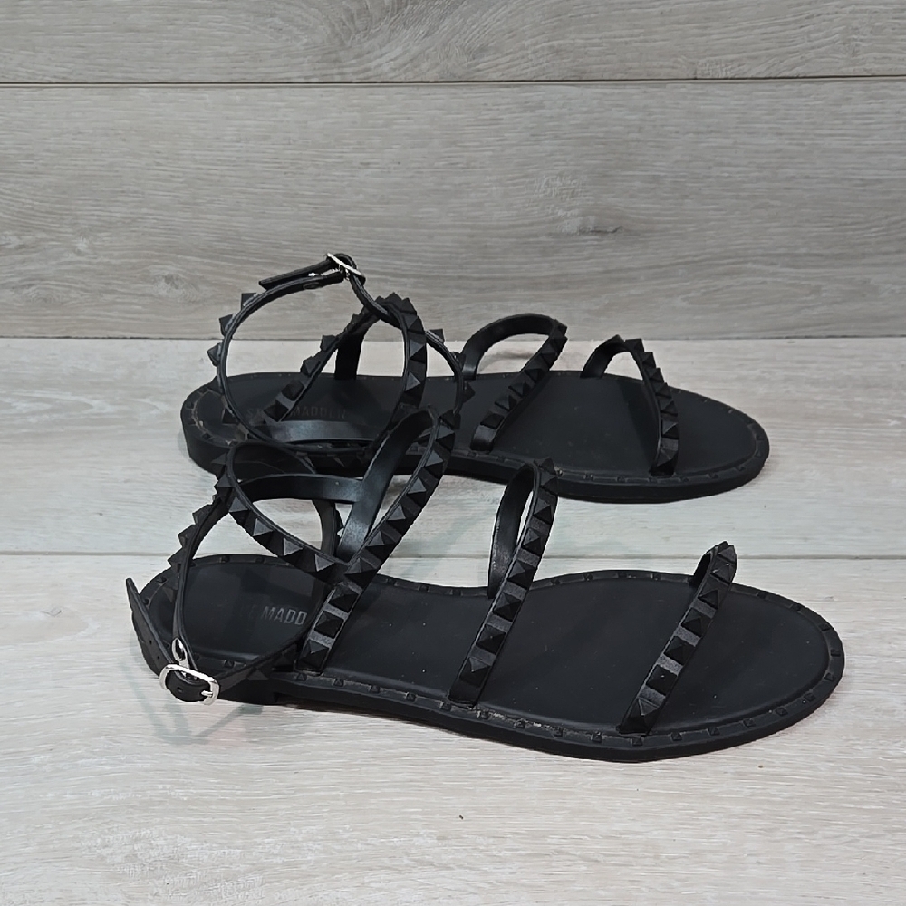 Steve Madden Women Black Gladiator Strappy Sandals Shoes Flats Sz 9